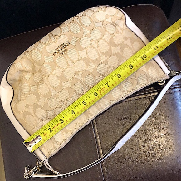 COACH Ivory Neutral C Logo Fabric Top Handle Top Zipper Leather Trim Bag - Picture 10 of 15